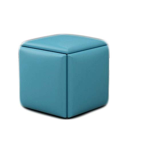Multifunktionaler Blauer Leder Quadratischer Hocker Kubisch Ottomane Fußstütze mit Stauraum Platzsparend Gepolsterter Sitz für Wohnzimmer Sofa Kombination von Generisch