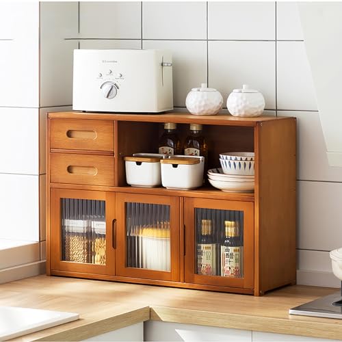 Multifunktionaler Küchenschrank – 3-stöckiges Sideboard-Regal, Arbeitsplattenschrank für Geschirr und Gewürze, braun, 62 x 23 x 48 cm, stilvolle Küchenlösung von Generisch
