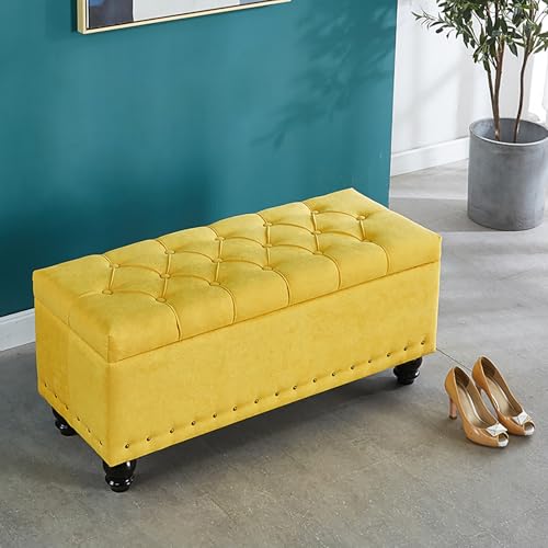 Multifunktionaler Sitzhocker mit Stauraum, 40 cm, für Eingangsbereich, Sitz, Orga für Wohnzimmer, Kinderzimmer und Flur, Gelb von Generisch