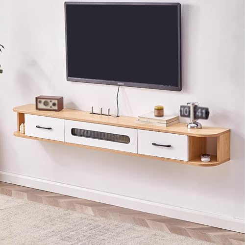 Multifunktionaler TV-Schrank zur Wandmontage, großes Fassungsvermögen, Unterhaltungszentrum mit Stauraum, perfekt für Wohnzimmer und Schlafzimmer, mit Einfädel- und Routerlöchern (Messing-Finish) von Generisch
