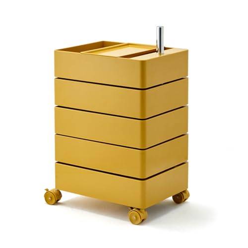 Multifunktionaler gelber Aufbewahrungswagen mit 5 Ablagen, Rollschrank und drehbarer Schublade, ideal für Wohnzimmer und Schlafzimmer, 41,5 x 31,5 x 61 cm von Generisch