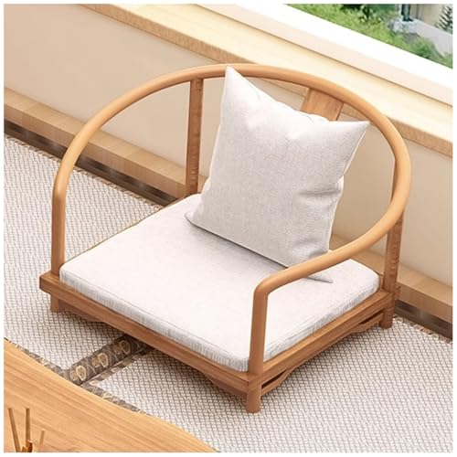 Multifunktionaler japanischer Bodenstuhl, Vintage-Teesessel, niedrige Sitzmöbel für Familienschlafzimmer, bequemes Sitzen, Beige, Größe: 60 x 52 x 45 cm von Generisch