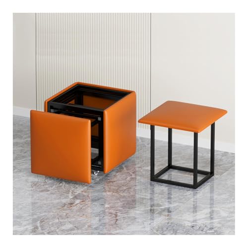 Multifunktionaler orangefarbener Leder-Ottomane mit Schwenkrollen, 5-in-1 stapelbarer Fußhocker und Neststuhl für Wohnzimmer, Schlafzimmer, Esszimmer, 45 x 45 x 45 cm Multifunktionaler orangefarbener Leder-Ottomane mit Schwenkrollen, 5-in-1 stapelbarer Fußhocker und Neststuhl für Wohnzimmer, Schlafzimmer, Esszimmer, 45 x 45 x 45 cm von Generisch