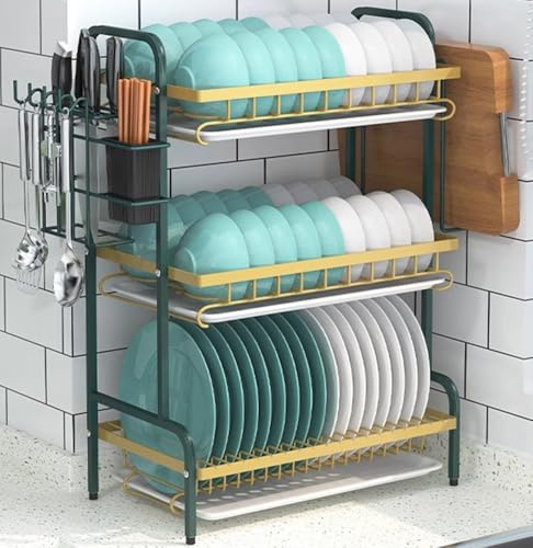 Multifunktionales Abtropfgestell mit 2 Ebenen, rostfrei, für die Spüle, Küchenutensilienhalter, groß, 43 x 23,5 x 59,8 cm, platzsparendes Design von Generisch