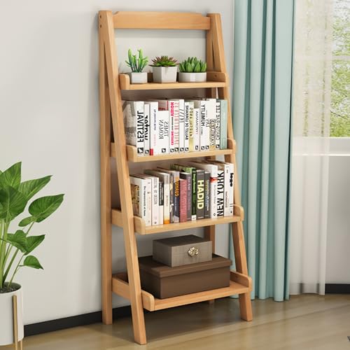 Multifunktionales Massivholz-Bücherregal, 4-lagiges Eckregal für Schlafzimmer, stilvolle trapezförmige Präsentationsaufbewahrung für Zuhause (Natur, 44 cm) von Generisch