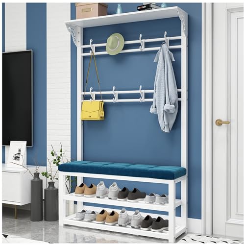 Multifunktionales Schuhregal, Bank mit Kleiderbügel, 2-stöckig, Schuhaufbewahrung für Eingangsbereich, Flur, Wohnzimmer, 100 cm Garderobe und Schuhregal von Generisch