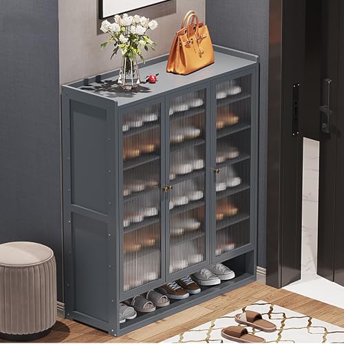 Multifunktionales Schuhregal aus Bambus mit verstellbaren Einlegeböden & 2 Türen, stilvolles Rattan für Eingangsbereich, Wohnzimmer oder Flur, platzsparendes Design, 60 cm von Generisch