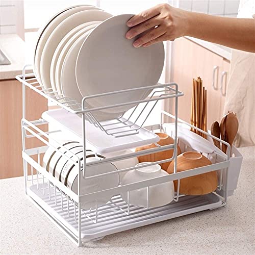 Multifunktionales weißes Abtropfgestell, platzsparendes Abtropfgestell und Abtropfgestell mit Tellerhalter und Tassen-Organizer für Küchenarbeitsplatte, 43 x 34 cm von Generisch
