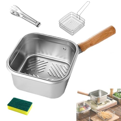 Multifunktions Frittier-Set - Fritteuse, Kochtopf, Gemüsewaschen, Lebensmittellager, Tragbarer Außentopf für Pommes Frites, Edelstahl-Topf Küche/Camping (Three-Piece Set) von Generisch