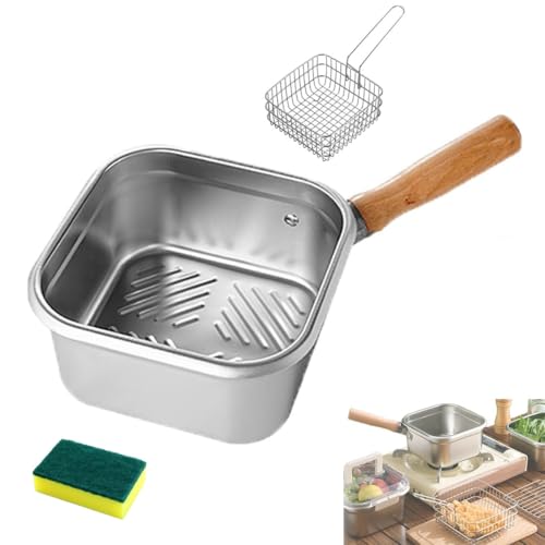 Multifunktions Frittier-Set - Fritteuse, Kochtopf, Gemüsewaschen, Lebensmittellager, Tragbarer Außentopf für Pommes Frites, Edelstahl-Topf Küche/Camping (Two-Piece Set) von Generisch