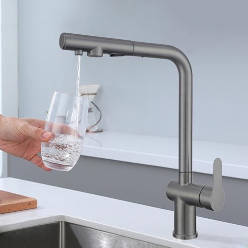 Multifunktions-Universal-Wasserhähne, 3-Wege-Wasserhähne für Küchenspüle mit Sprühkopf, gebürsteter ausziehbarer Sprühkopf (grau) von Generisch