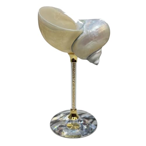 Muschelbecher Weingläser mit Glasbasis & Strassstein-Hohlgriff - Handgemachte Cocktailgläser für Hochzeiten, Geburtstage, Strandpartys, Jubiläen als Meeres-Deko Geschenkartikel(Prächtiges Perlweiß x1) von Generisch