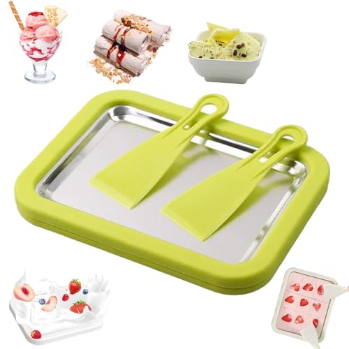 Myfroroll Eiscreme, Froroll Eiscreme, Instant-Eisroller Maker, gerollte Eismaschine Tablett mit 2 Spateln, leicht zu reinigen, hausgemachtes DIY für Gelato für die Küche zu Hause (Grün, L) von Generisch