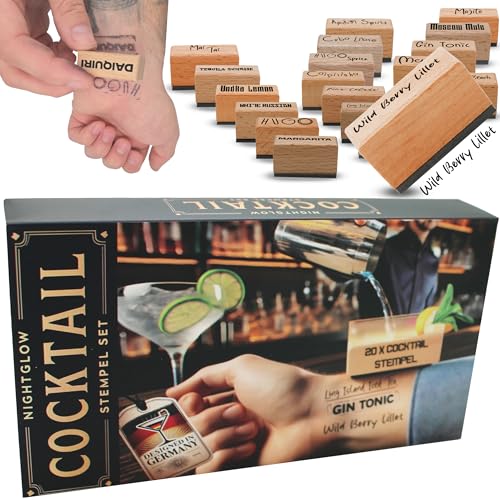 NIGHTGLOW Barkeeper Stempel Set | Cocktail-Bar Deko Cocktail Zubehör - 20 einzigartige Stempel Bar Zubehör Events & Feiern - Perfekt für Dekoration und Themen-Partys Bar Deko von Generisch