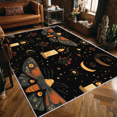 Nacht Himmel Teppich Wohnzimmer 200x250 Waschbar Mit Muster Schmetterling Mond Kerze Zweige Teppiche Gegend Schlafzimmer Deko & Wohnaccessoires, Kurzflor Teppich Weich rutschfest Bettvorleger, FD1825 von Generisch