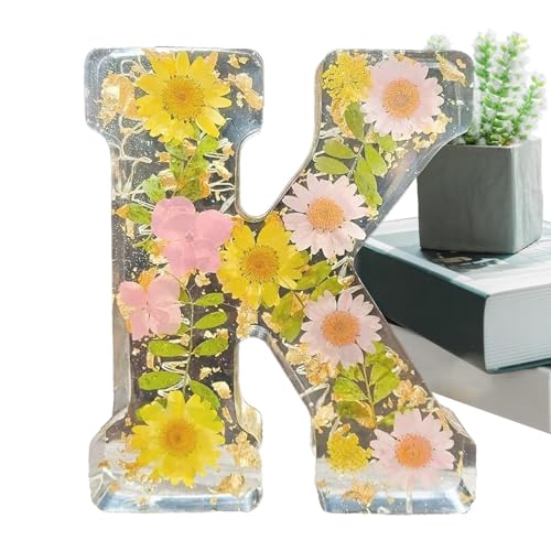 Nachtlichter - Dekorative | Harzlampe | Floral Letter Nachtlichter mit Anfangsbuchstaben & Trockenblume für Schlafzimmer Wohnzimmer Dekorative Nachtlichter - Tischlampen von Generisch