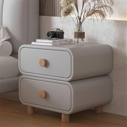 Nachttisch, moderner Nachttisch mit 2 Schubladen für Schlafzimmer & Wohnzimmer, Weiß Leder & Holz Design von Generisch