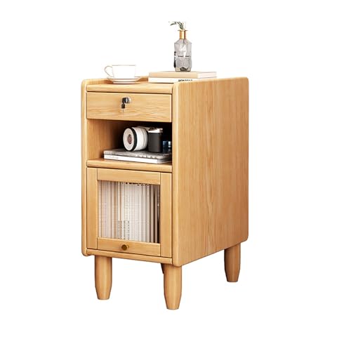 Nachttisch aus Holz, multifunktionaler Nachttisch mit abschließbaren Schubladen, schmales Retro-Design für Schlafzimmer von Generisch