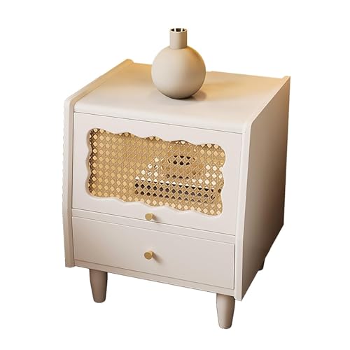 Nachttisch aus Holz mit 2 Schubladen, Nachttisch, Beistellschrank mit Rattan und Glastür für Schlafzimmer Nachttisch aus Holz mit 2 Schubladen, Nachttisch, Beistellschrank mit Rattan und Glastür für Schlafzimmer von Generisch