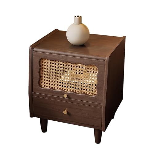 Nachttisch aus Holz mit 2 Schubladen und Rattan-Glastür, Nachttisch für Schlafzimmer-Organisation von Generisch