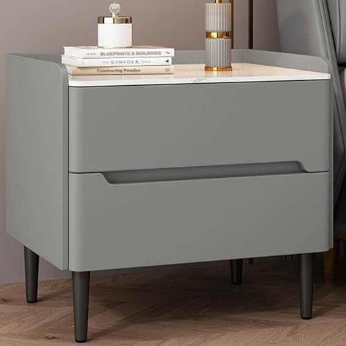 Nachttisch aus Holz mit Steinplatte, PU-Finish, erhöhte Kanten, kompaktes Design für kleine Räume, ideal für Schlafzimmer von Generisch