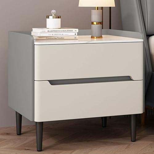 Nachttisch aus Holz mit Steinplatte, PU-Finish, erhöhte Kanten, kompaktes Design für kleine Räume, ideal für Schlafzimmer von Generisch