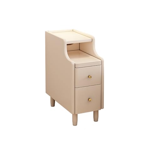 Nachttisch aus Massivholz, schmal, mit 2 Schubladen und ausziehbarem Regal, Mitte des Jahrhunderts, modernes Design, ideal für Schlafzimmer und Wohnzimmer, kompakt, 25 x 40 x 50 cm, Weiß von Generisch
