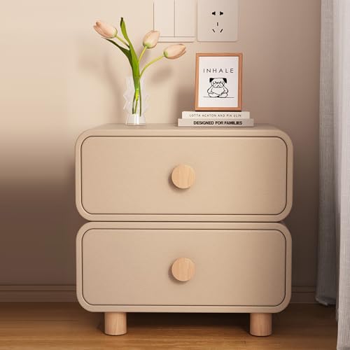 Nachttisch aus Massivholz mit 2 ausziehbaren Schubladen, modernes Design, Nachttisch für Schlafzimmer, Wohnzimmer oder Büro, komplett montiert, kratzfeste Lederoberfläche, Khaki, 45 cm Höhe Nachttisch aus Massivholz mit 2 ausziehbaren Schubladen, modernes Design, Nachttisch für Schlafzimmer, Wohnzimmer oder Büro, komplett montiert, kratzfeste Lederoberfläche, Khaki, 45 cm Höhe von Generisch