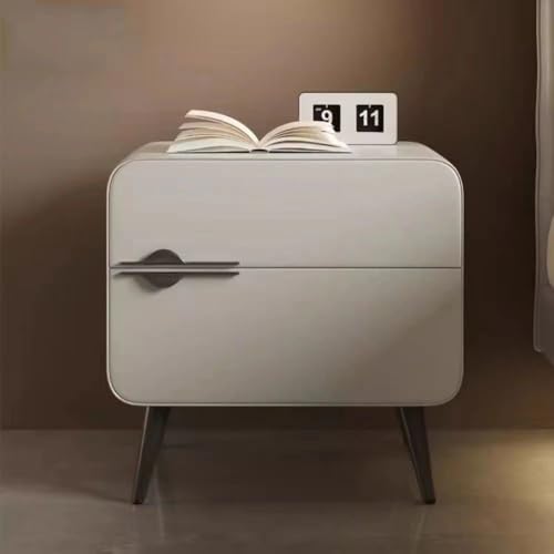Nachttisch aus Massivholz mit Mikrofaser-Leder-Finish, 2 leisen Schubladen, schlichtes Design für Schlafzimmer und Wohnzimmer von Generisch