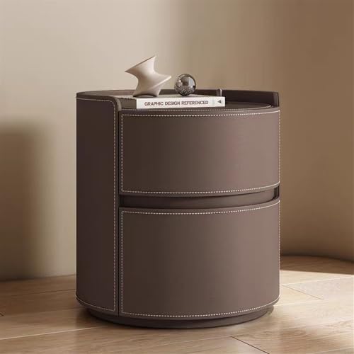 Nachttisch aus Massivholz mit Sattelleder-Finish, moderner runder Nachttisch für Schlafzimmer, kleine Kommode mit 2 Schubladen Nachttisch aus Massivholz mit Sattelleder-Finish, moderner runder Nachttisch für Schlafzimmer, kleine Kommode mit 2 Schubladen von Generisch