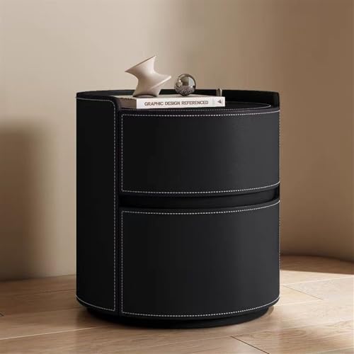 Nachttisch aus Massivholz mit Sattelleder-Finish, moderner runder Nachttisch für Schlafzimmer, kleine Kommode mit 2 Schubladen Nachttisch aus Massivholz mit Sattelleder-Finish, moderner runder Nachttisch für Schlafzimmer, kleine Kommode mit 2 Schubladen von Generisch