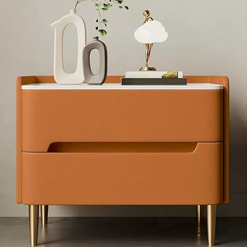 Nachttisch aus Massivholz mit Schieferplatte, zwei Schubladen, stilvoller Beistelltisch für Schlafzimmer, modernes Design von Generisch
