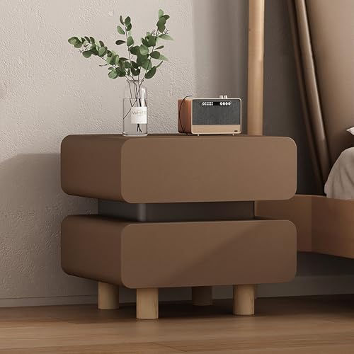 Nachttisch aus Massivholz mit abgerundeten Ecken und Leder-Finish, modernes Design mit 2 Schubladen, für Schlafzimmer oder Wohnzimmer Nachttisch aus Massivholz mit abgerundeten Ecken und Leder-Finish, modernes Design mit 2 Schubladen, für Schlafzimmer oder Wohnzimmer von Generisch