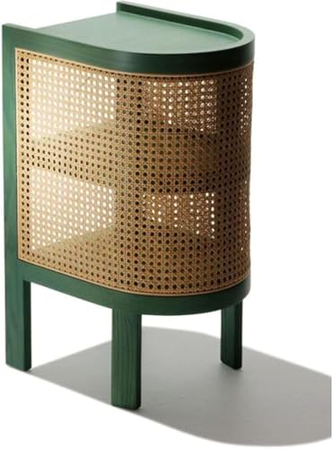 Nachttisch aus Rattan und Massivholz mit doppelten Ablagen, perfekt für Sofa oder Schlafzimmer von Generisch