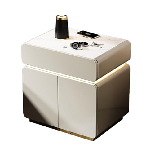Nachttisch mit Aufbewahrung, Smart Nachttisch mit USB-Steckdose, kabelloses Laden, Fingerabdruckschloss, Massivholzschublade, versteckter Safe Nachttisch mit Aufbewahrung, Smart Nachttisch mit USB-Steckdose, kabelloses Laden, Fingerabdruckschloss, Massivholzschublade, versteckter Safe von Generisch