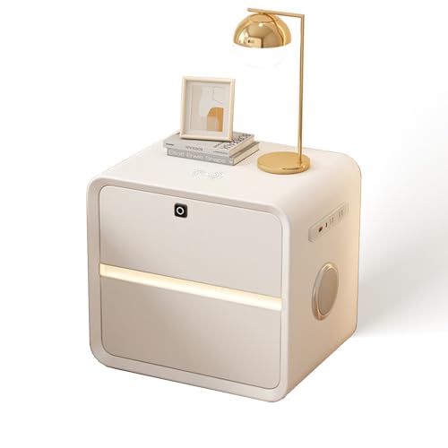 Nachttisch mit Bluetooth-Lautsprecher, Steckdose und Fingerabdrucksperre, multifunktionaler Nachttisch für moderne Schlafzimmer Nachttisch mit Bluetooth-Lautsprecher, Steckdose und Fingerabdrucksperre, multifunktionaler Nachttisch für moderne Schlafzimmer von Generisch