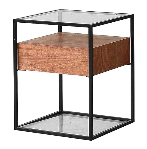 Nachttisch mit Tischplatte aus gehärtetem Glas, kompaktes quadratisches Design für Wohnzimmer, Schlafzimmer oder Sofa, ideal als Teetisch oder Beistelltisch von Generisch