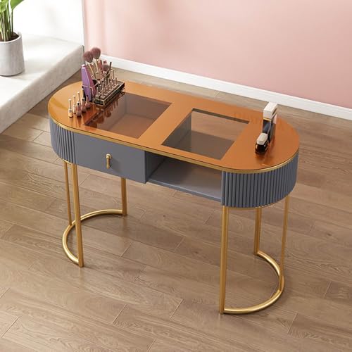 Nageltechniker-Schreibtisch mit Stauraum, professioneller, moderner Maniküretisch, Holz-Beauty-Arbeitsplatz für Salon und Spa, mit Schubladen und 3-stöckigem Schrank (grauer Glas-Schreibtisch, 100 cm) von Generisch