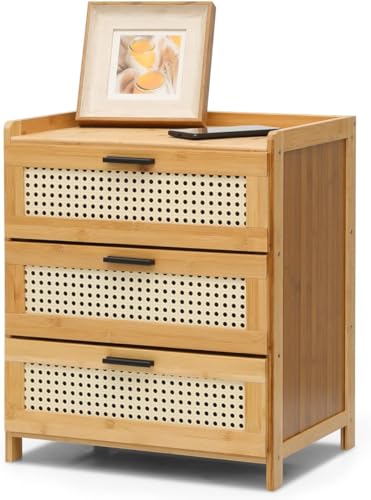 Narrow Bamboo Nightstand 2er Set - Nachtkommode mit Schubladen, Vintage Beistelltisch für Schlafzimmer, stilvoller Aufbewahrungsschrank, platzsparendes Design von Generisch