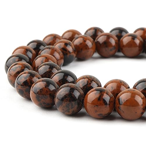 Natürliche Mahagoni-Obsidian-Perlen zur Schmuckherstellung, roter Stein, Edelstein für Armbänder, 10 mm Kristall, runder Jaspis (34–37 Stück) von Generisch
