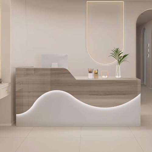 Natural Salon Reception Desk with Drawers, Stylish Receptionist Counter Table, Office Front Desk with Storage & LED Light Strips for Small Business Natural Salon Reception Desk with Drawers, Stylish Receptionist Counter Table, Office Front Desk with Storage & LED Light Strips for Small Business von Generisch