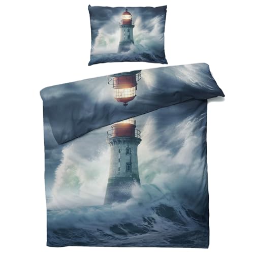 Nautisch Bettwäsche 135x200 Sommer - Leuchtturm Bettbezug 135 x 200 2er Set, Weiche & Angenehme Mikrofaser Bettbezüge & Kissenbezug 80x80, Bettwäsche-Sets mit Reißverschluss K@-32 Nautisch Bettwäsche 135x200 Sommer - Leuchtturm Bettbezug 135 x 200 2er Set, Weiche & Angenehme Mikrofaser Bettbezüge & Kissenbezug 80x80, Bettwäsche-Sets mit Reißverschluss K@-32 von Generisch