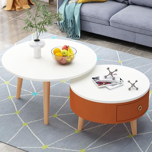 Nesting Couchtisch 2er Set - Modernes Design mit 360° abgerundeten Ecken & offenem Stauraum - Stilvoller Mitteltisch für Wohnzimmer oder Studio - Weiß & Orange Finish Nesting Couchtisch 2er Set - Modernes Design mit 360° abgerundeten Ecken & offenem Stauraum - Stilvoller Mitteltisch für Wohnzimmer oder Studio - Weiß & Orange Finish von Generisch