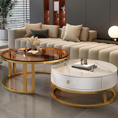Nesting Couchtisch 2er Set mit Schublade, Mid Century Modernes Design, Aufbewahrungsregal und Verstecktes Fach für Wohnzimmer Nesting Couchtisch 2er Set mit Schublade, Mid Century Modernes Design, Aufbewahrungsregal und Verstecktes Fach für Wohnzimmer von Generisch