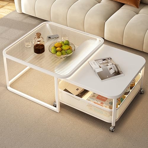 Nesting Couchtisch 2er Set mit Universalrollen, Stapelbare Beistelltische, Aufbewahrungskorb aus Kohlenstoffstahl, Anti-Rutsch-Fußpolster für kleine Räume Nesting Couchtisch 2er Set mit Universalrollen, Stapelbare Beistelltische, Aufbewahrungskorb aus Kohlenstoffstahl, Anti-Rutsch-Fußpolster für kleine Räume von Generisch