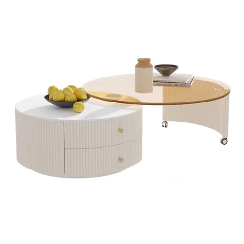 Nesting Couchtisch mit 360° drehbarem Design und doppellagiger Schublade, zusammenklappbar und ausklappbar für kleine Räume, ideale quadratische Form von Generisch