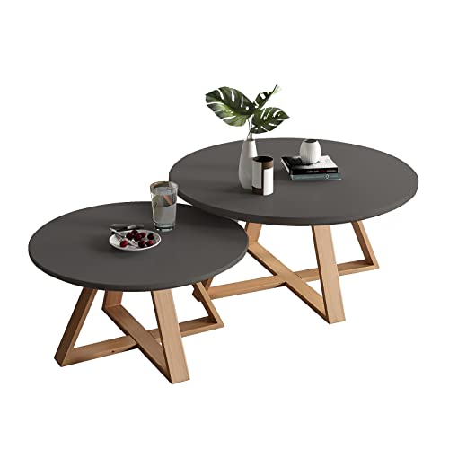 Nesting Couchtische 2er Set - Runde Moderne Minimalistische Beistelltische für Wohnzimmer, Stabil und einfach zu montieren, ideal für Schlafzimmer und Balkon Nesting Couchtische 2er Set - Runde Moderne Minimalistische Beistelltische für Wohnzimmer, Stabil und einfach zu montieren, ideal für Schlafzimmer und Balkon von Generisch