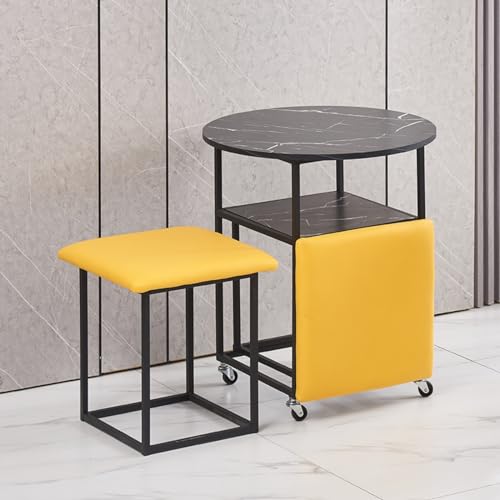 Nesting Ottoman Couchtisch mit Schwenkrollen, stapelbare Sitzwürfel & beweglicher Leder-Beistelltisch für Wohnzimmer & Home Office von Generisch