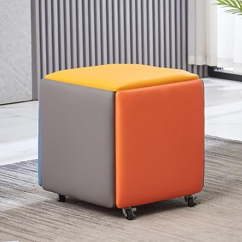 Nesting Ottoman Cube Chair Faux Leather Stackable Sofa Stools with Swivel Casters Multifunctional Seating for Living Room & Dining Room Movable Footstool 5 in 1 Design (35.6x35.6x38.1 cm) von Generisch