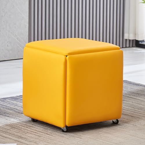 Nesting Ottoman Cube Stool with Swivel Casters 5 in 1 Design for Living Room and Dining Room Pu Leather Seating Stackable and Movable Footstool Chair (35.6x35.6x38.1 cm Leather2) von Generisch